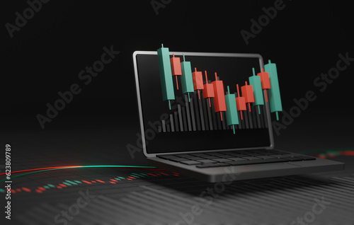 Modern Candlestick on Computer Laptops, Financial Analysis and Trading Strategies