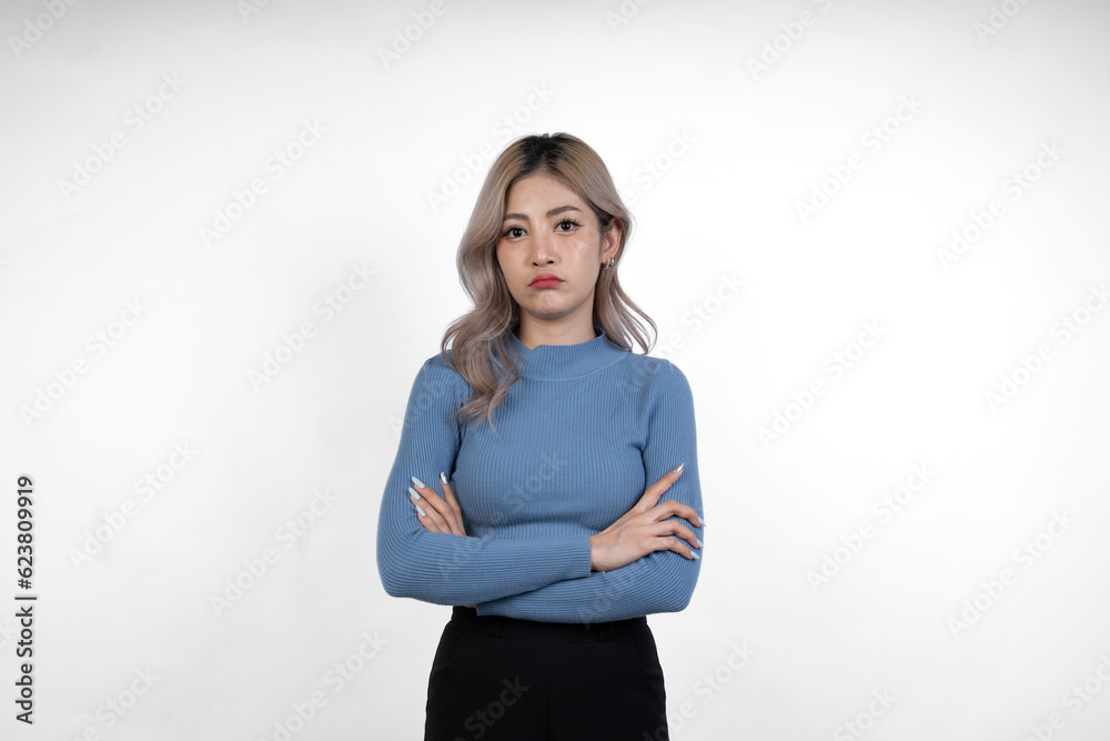 Successful Asian office worker woman poses in various poses on isolated white studio background. Feeling confident happy millennial female internship showing motivation to work startup business ideas Successful Asian office worker woman poses in various poses on isolated white studio background. Feeling confident happy millennial female internship showing motivation to work startup business ideas