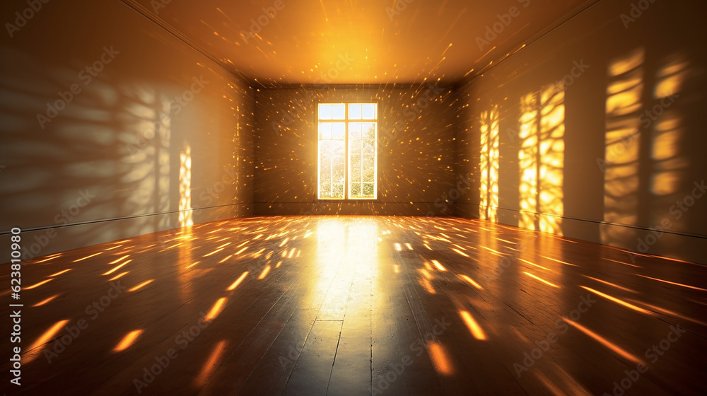 An influx of brilliant light rays streaming into a room, filling it with a dazzling radiance. Generative AI