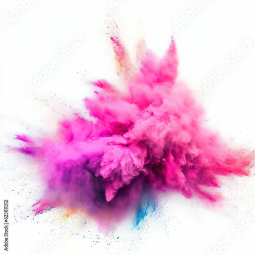 The explosion of colored powder is isolated on white background Abstract background Generative AI 