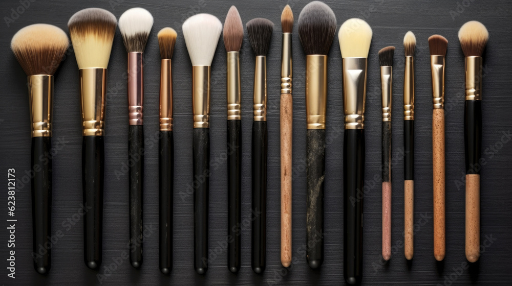 A close-up view of makeup brushes, featuring soft and durable bristles that guarantee a comfortable and effective application of cosmetics, enhancing beauty routines with ease. AI generated A close-up view of makeup brushes, featuring soft and durable bristles that guarantee a comfortable and effective application of cosmetics, enhancing beauty routines with ease. AI generated