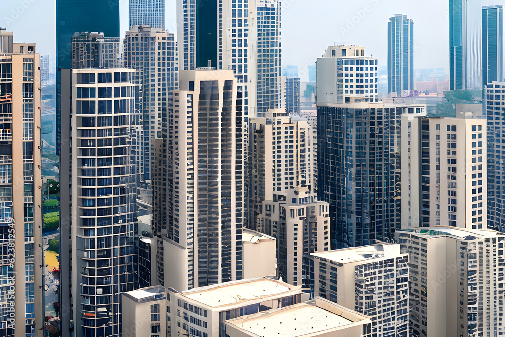 Naklejka premium High-rise buliding in the city. Generative AI.