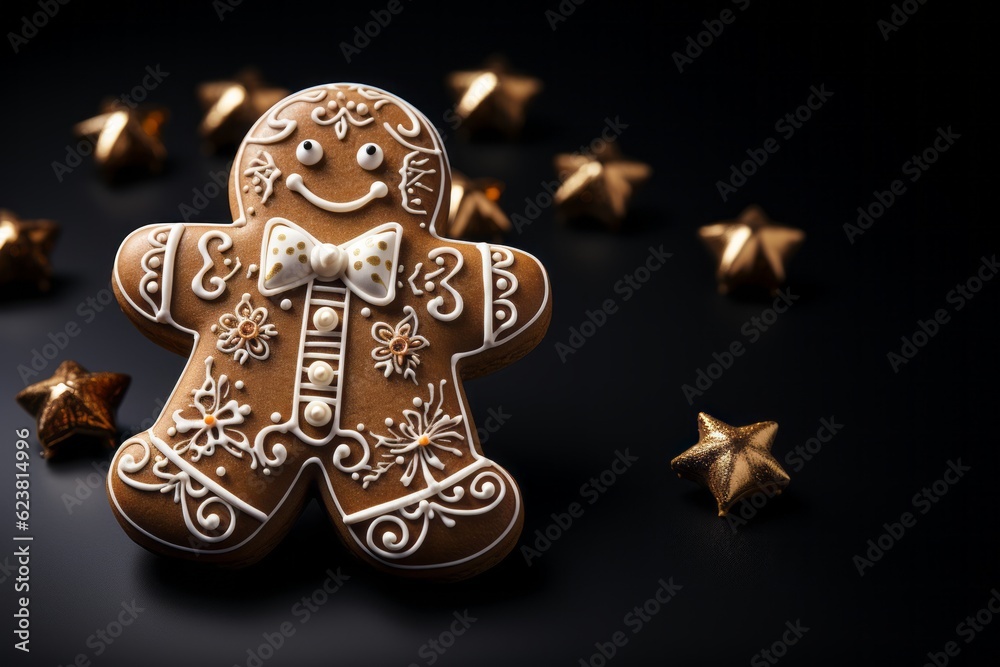 Beautiful Christmas gingerbread boy cookie with royal icing.