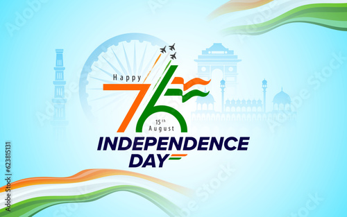 76 Years Happy Indian Independence Day Celebration Typographic Design vector illustration