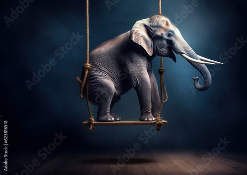 Elephant on a swing - crossing your limits concept. Generative AI.