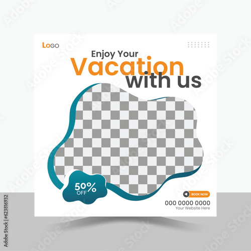 Travel Agency Social Media Post Design, Instagram Template.