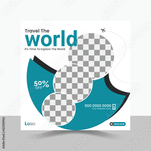 Travel Agency Social Media Post Design, Instagram Template.