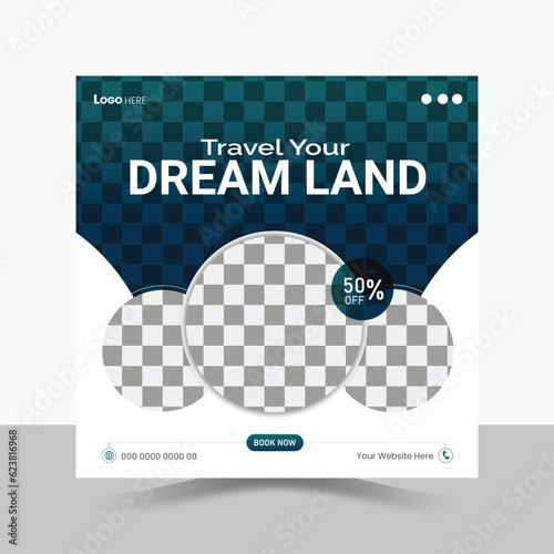 Travel Agency Social Media Post Design, Instagram Template.