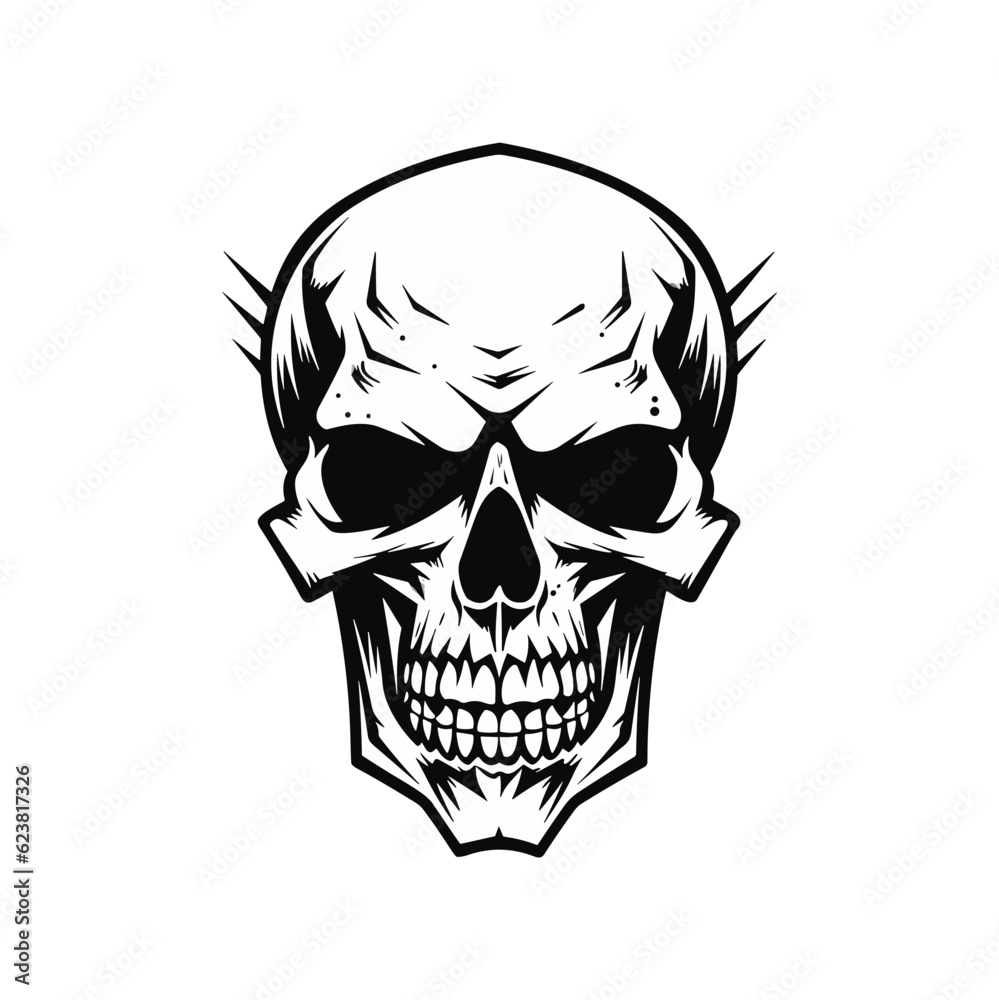 Black and white skull vector illustration.