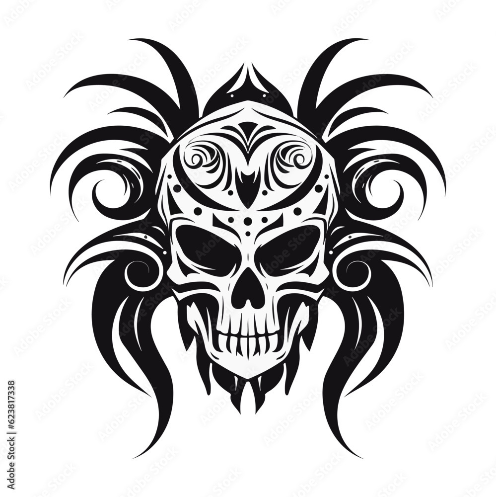 Obraz premium Black and white skull vector illustration.