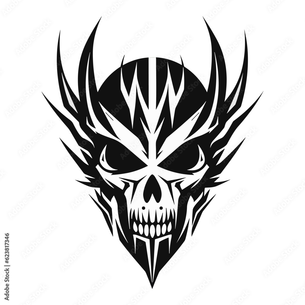 Fototapeta premium Black and white skull vector illustration.