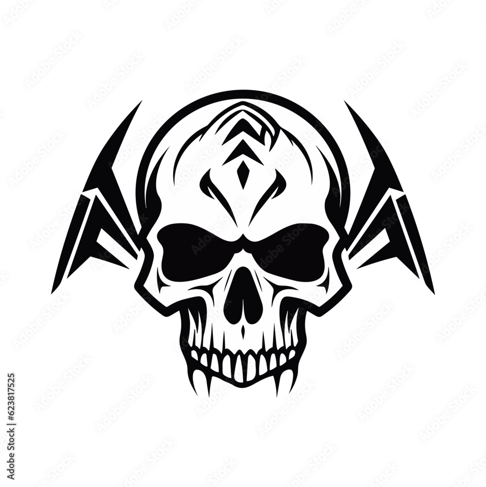 Fototapeta premium Black and white skull vector illustration.