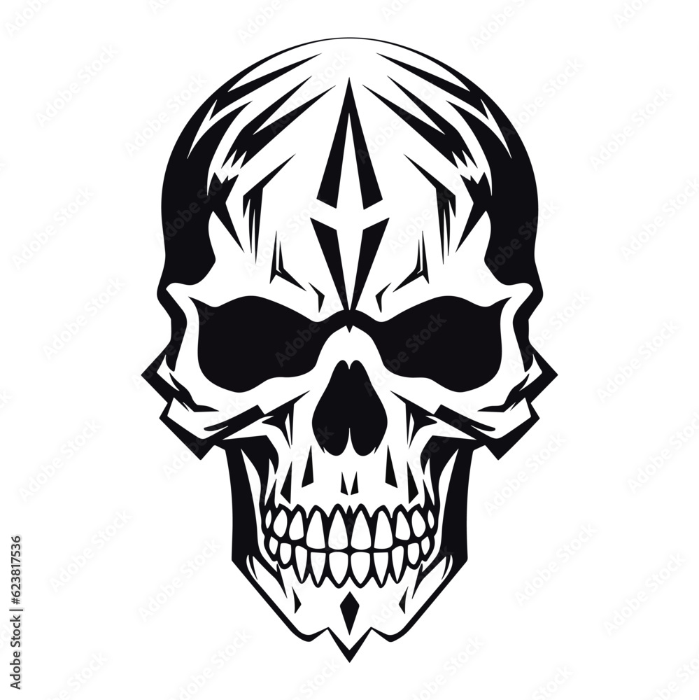 Fototapeta premium Black and white skull vector illustration.