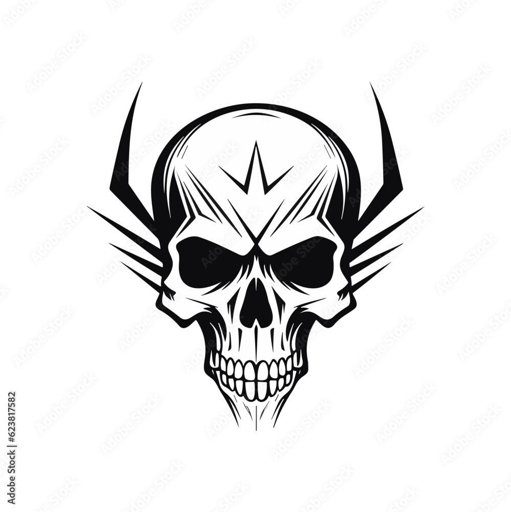 Obraz premium Black and white skull vector illustration.
