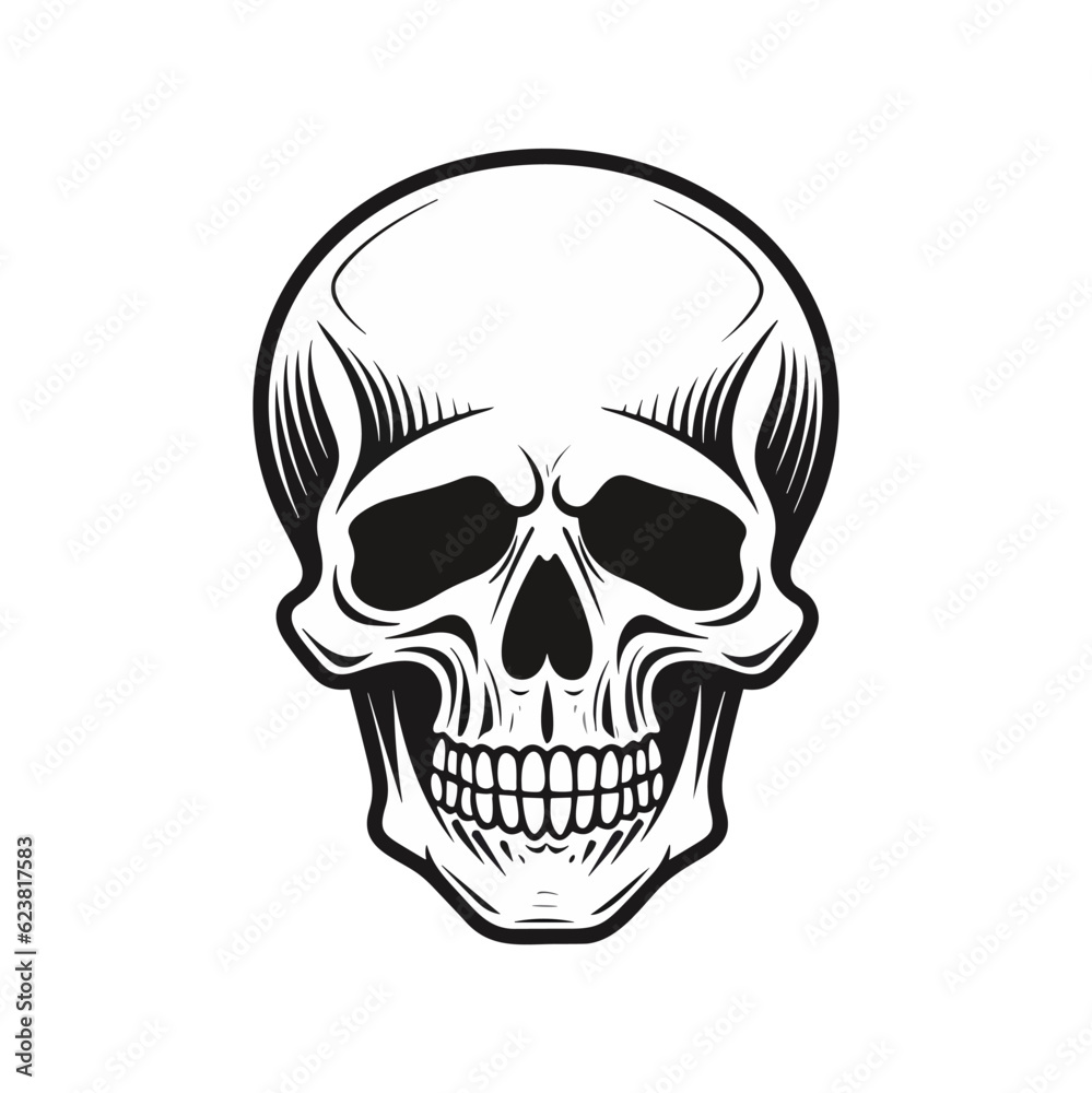 Black and white skull vector illustration.