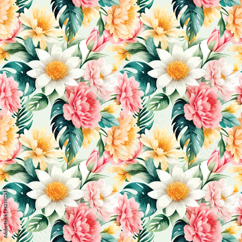 Floral shape watercolor seamless pattern.