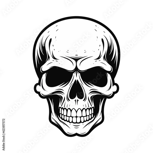Black and white skull vector illustration.