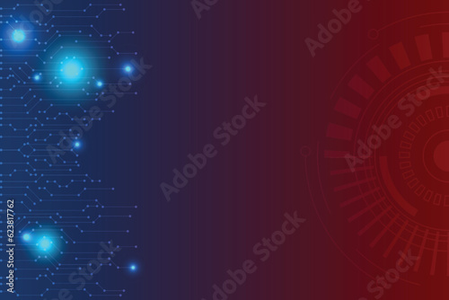 Blue and red technology background with shine light. Network connection with redial circle.