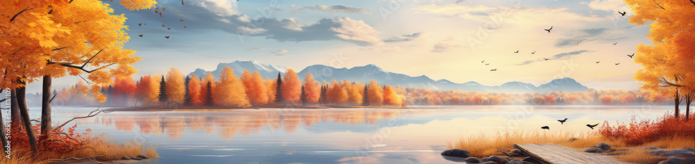 Panoramic view of an autumn forest landscape. AI Panoramic view of an autumn forest landscape. AI