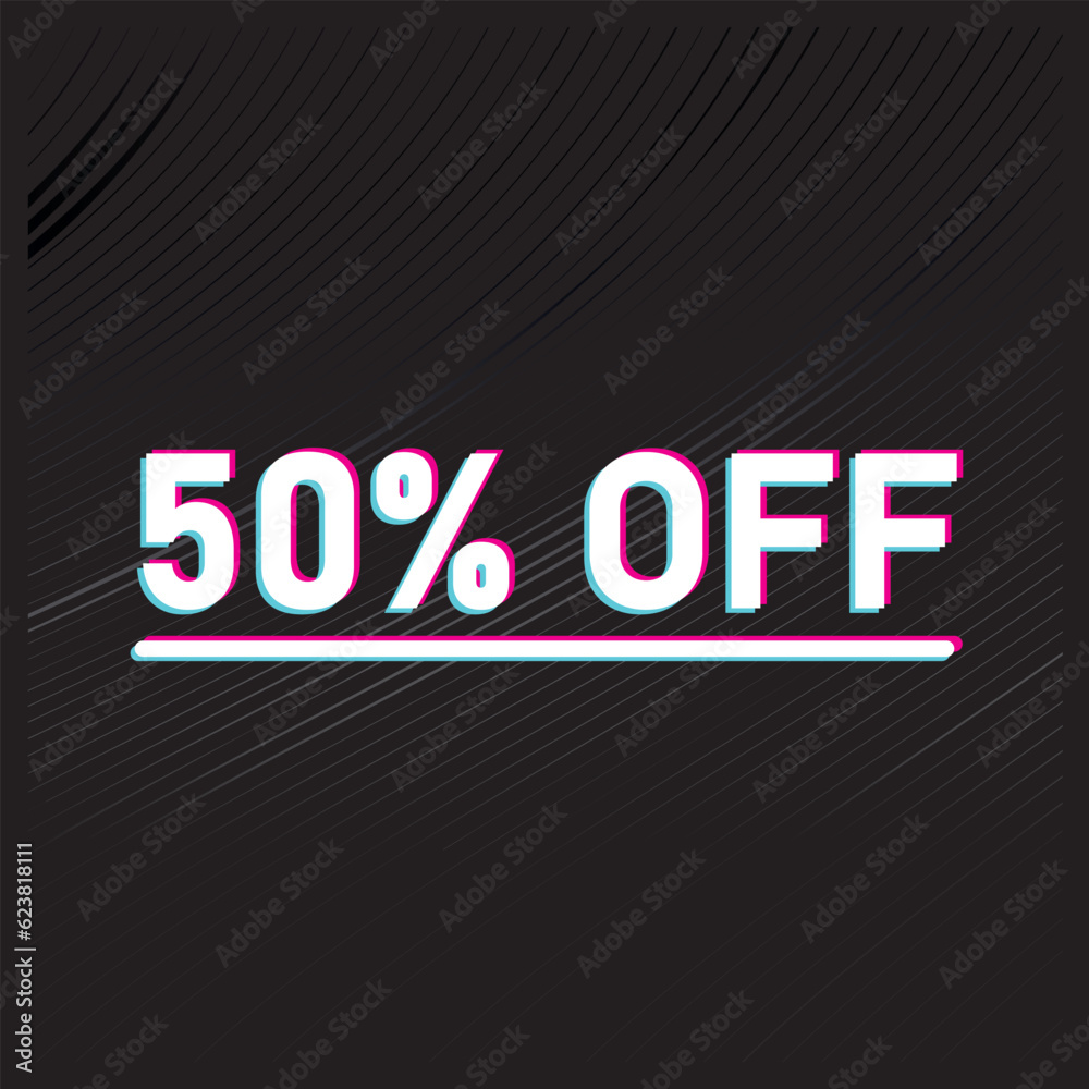50% OFF stamp with pink and green shadows with line