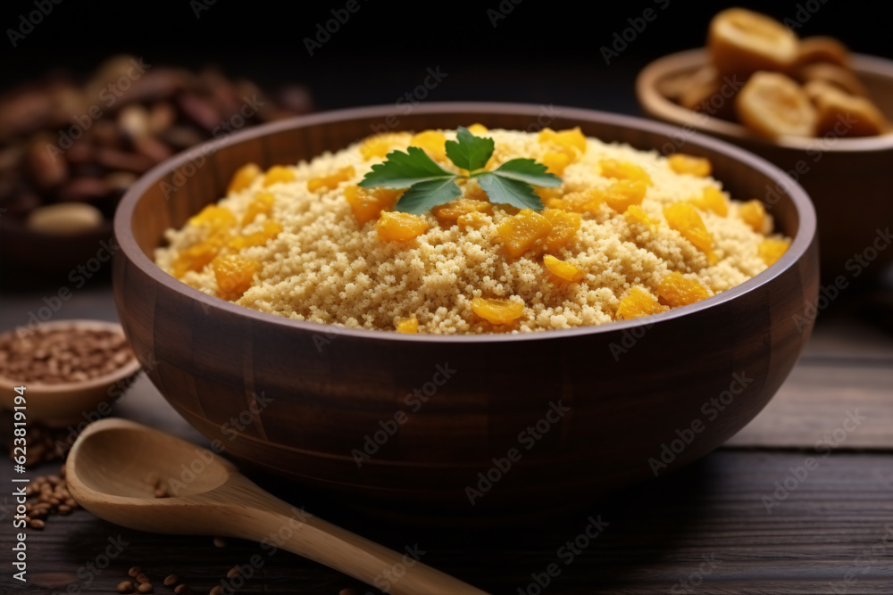 Bowl with Brazilian farofa. Made with manioc flour. South American cuisine. Latin America. . Bowl with Brazilian farofa. Made with manioc flour. South American cuisine. Latin America. .