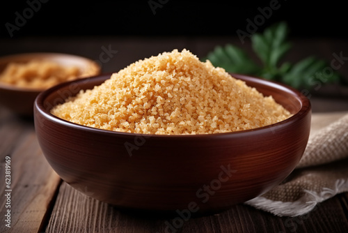 Bowl with Brazilian farofa. Made with manioc flour. South American cuisine. Latin America. .