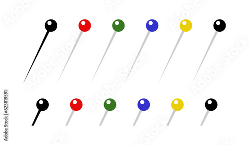 Sewing pins icons. Simple colorful push pin illustration set.
