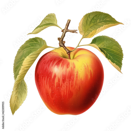 Red apple with leaf, PNG. Generative AI	