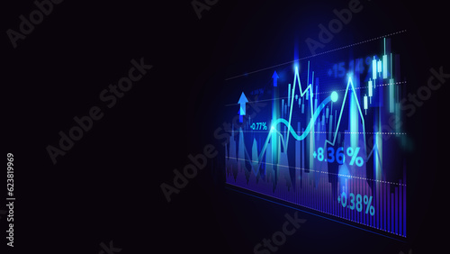 Line chart graph with diagrams on the stock market
