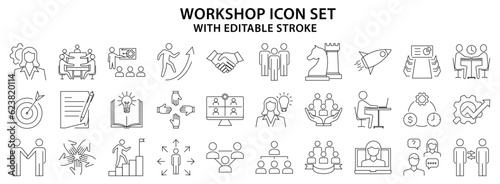 Workshop Icons. Set icon about workshop. Line icons. Vector Illustration. Editable Stroke.
