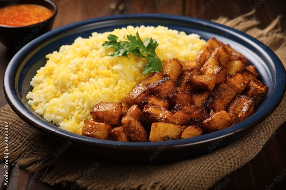 Original dish of couscous. Cuscuz Brasil. Also know as Cuscus or Cuzcuz. North and northeast of Brazil, typical food of Brazilian cuisine Original dish of couscous. Cuscuz Brasil. Also know as Cuscus or Cuzcuz. North and northeast of Brazil, typical food of Brazilian cuisine