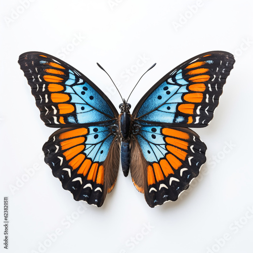 multi-colored butterfly close-up on a white background photo