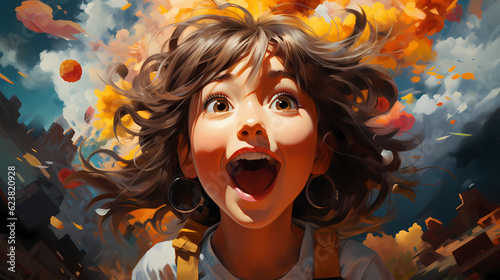 Happy young girl in surreal world