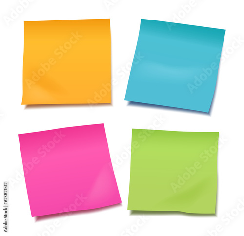 Fototapeta Set of four colorful vector blank sticky post it notes isolated on white backgro