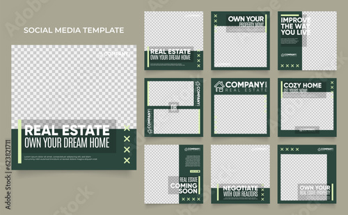 social media template banner house architecture service promotion. fully editable instagram and facebook square post frame puzzle organic sale poster