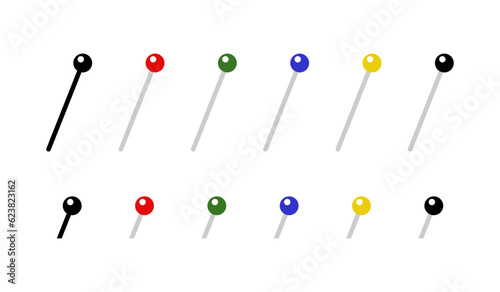 Sewing pins icons. Simple colorful push pin illustration set.