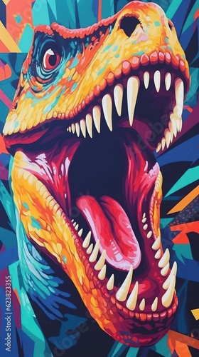 Bold and Colorful Pop Art Raptor Snarling in Blocky Style AI Generated © AlexandraRooss