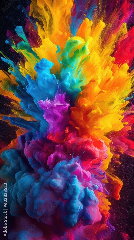Vibrant Paint on Black Background: Energetic and Bold Design AI Generated