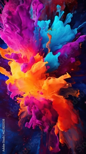 Vibrant Colored Paint Splash on Black Background AI Generated