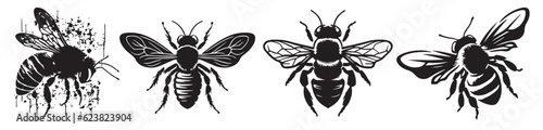 Bee, hornet, wasp, bumblebee vector illustration silhouette laser cutting © Cris