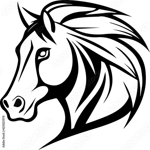 Silhouette of a horse head, black vector isolated on white background, symbol, pattern, tattoo, logo, mascot. Pixel perfect icon 