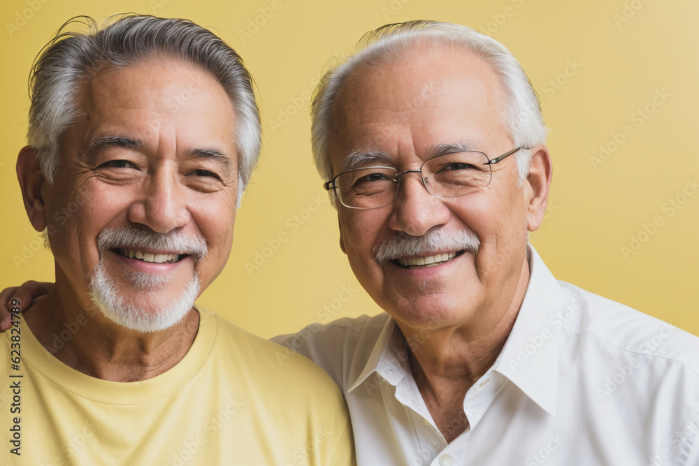 Smiling elderly man on a clean background. Generative AI Smiling elderly man on a clean background. Generative AI