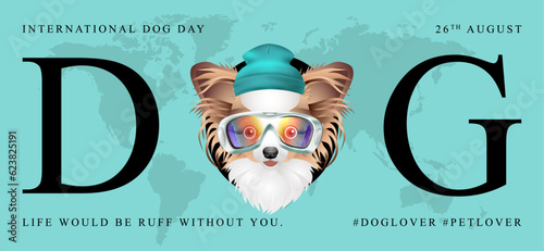 Classic dog collection with ski suit, International Dog Day, print, artwork, doodle, social media post and story post, banner, post card, invitation card, t-shirt print, vector illustration (Vector)