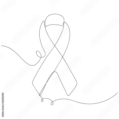 Continuous one line drawing of ribbon cancer. Vector