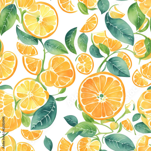 Many colorful orange slices seamless pattern background illustration.