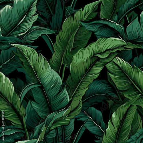 seamless pattern seamless pattern of banana leaf, in the style of exotic, repeating pattern