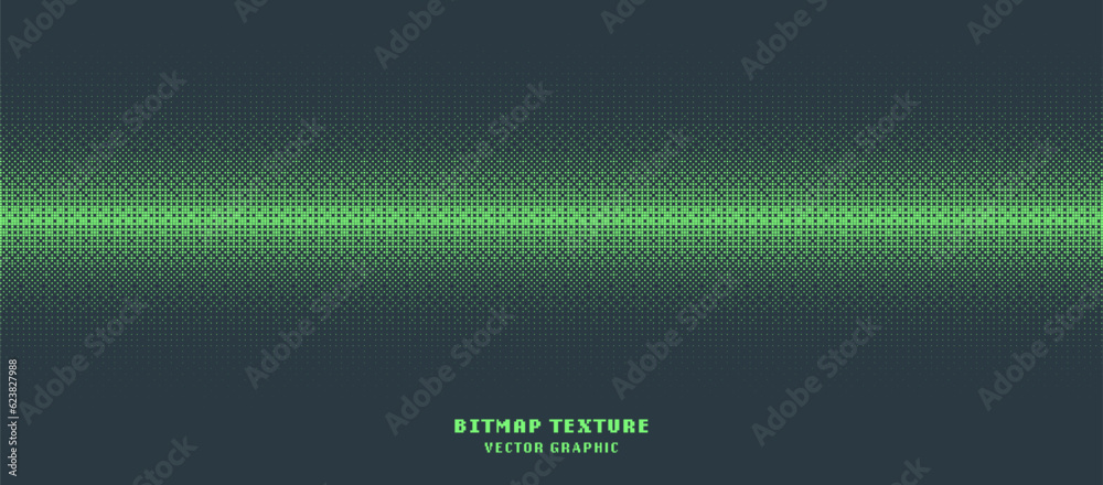 Dither Pattern Bitmap Texture Straight Horizontal Border Vector Abstract Background. Glitch Screen With Flicker Pixels Effect Wide Wallpaper. 8 Bit Pixel Art Retro Arcade Video Game Green Abstraction
