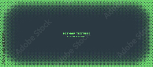 Dither Pattern Bitmap Texture Vector Rounded Frame Halftone Gradient Abstraction. 8 Bit Pixel Art Retro Video Arcade Game Green Screensaver. Glitch Screen With Flicker Pixels Effect Panoramic Backdrop