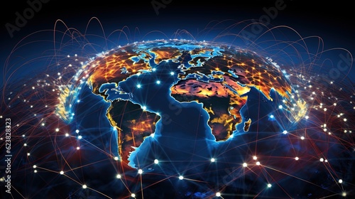 Global structure networking and data exchanges customer connection on blue background. Global business network   with generative ai global structure networking and data exchanges customer connection o