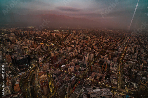 city of Santiago at night birdseye